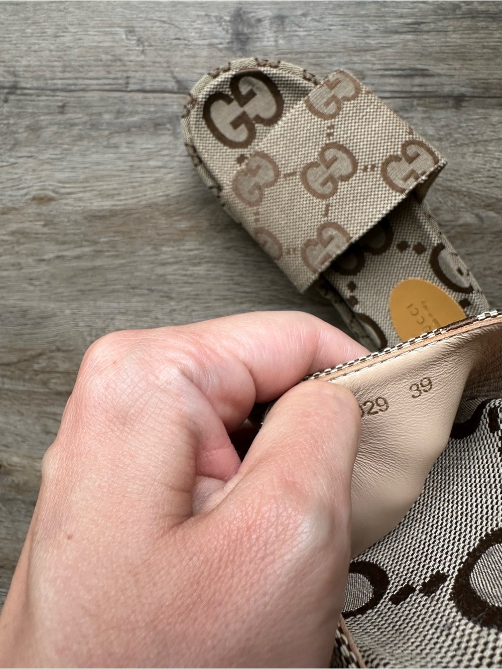 Gucci Beige and Brown GG Monogram Slide Sandals - Picture 4 of 4